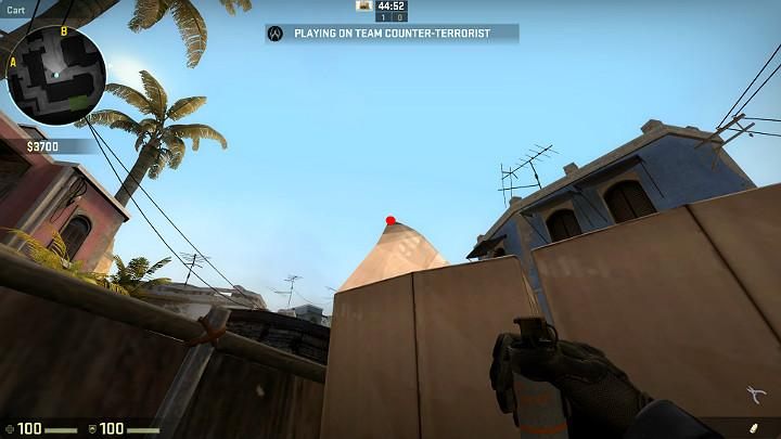 After you move the crosshairs slightly to the right, to the very top of the cardboard dog ear, you can take another throw - Mirage | Tournament maps in CS GO - Tournament Maps in Counter Strike: Global Offensive - CS GO Game Guide
