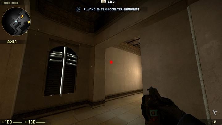 Stand inside the palace, right next to the first pillar and aim at the point shown in the above screenshot - Mirage | Tournament maps in CS GO - Tournament Maps in Counter Strike: Global Offensive - CS GO Game Guide