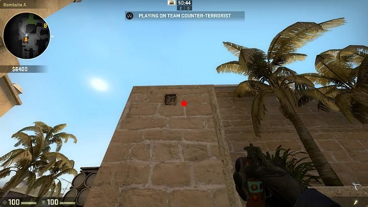 While defending the point, after opponents have caught you right past the crates, you can perform a nifty throw, using the wall shown in the above screenshot - Mirage | Tournament maps in CS GO - Tournament Maps in Counter Strike: Global Offensive - CS GO Game Guide