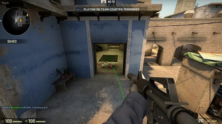 The grenade will bounce off the vans tailgate window, fly into the corridor and blind opponents inside and those who are occupying the sniping position on the side of the terrorist respawn point - Mirage | Tournament maps in CS GO - Tournament Maps in Counter Strike: Global Offensive - CS GO Game Guide