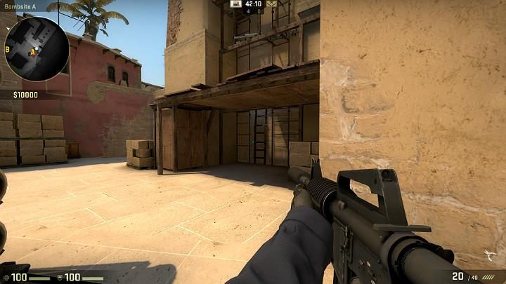 This space under the wooden plank is a spot, where you can often encounter an opponent defending point A - Mirage | Tournament maps in CS GO - Tournament Maps in Counter Strike: Global Offensive - CS GO Game Guide
