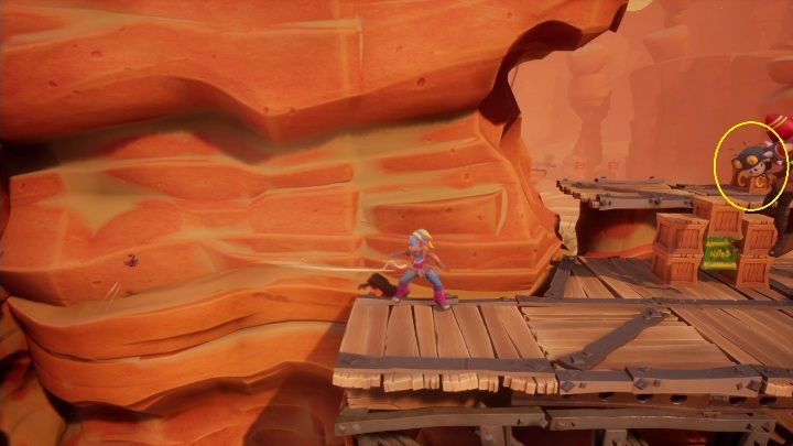 At the top, you will see a checkpoint protected by an opponent using explosives - Crash 4: Truck Stopped walkthrough - The Hazardous Wasted, 2084 - Crash 4 Guide, Walkthrough