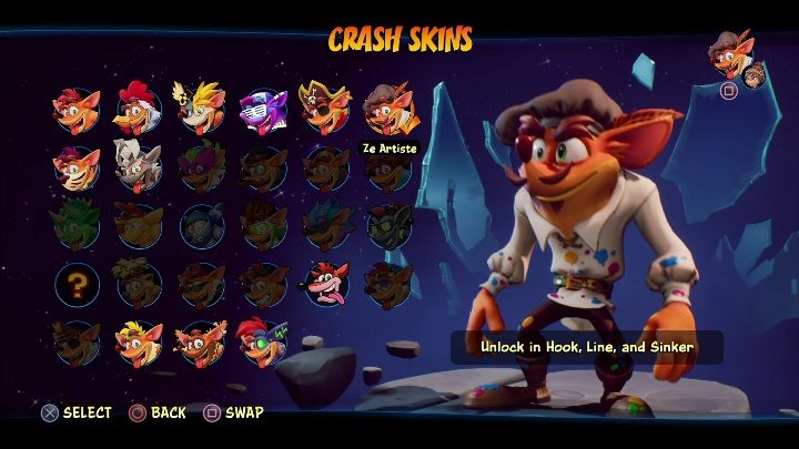 How to unlock: get 6 diamonds in the level Hook, Line, and Sinker - Crash 4: Crash skins - how to unlock? - Heroes skins - Crash 4 Guide, Walkthrough