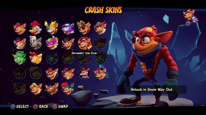 How to unlock: get 6 diamonds in the Snow Way Out - Crash 4: Crash skins - how to unlock? - Heroes skins - Crash 4 Guide, Walkthrough