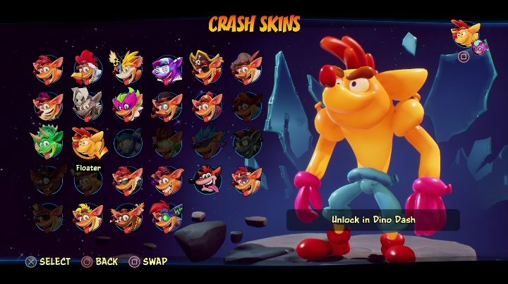 How to unlock: get 8 diamonds in the level Dino Dash - Crash 4: Crash skins - how to unlock? - Heroes skins - Crash 4 Guide, Walkthrough
