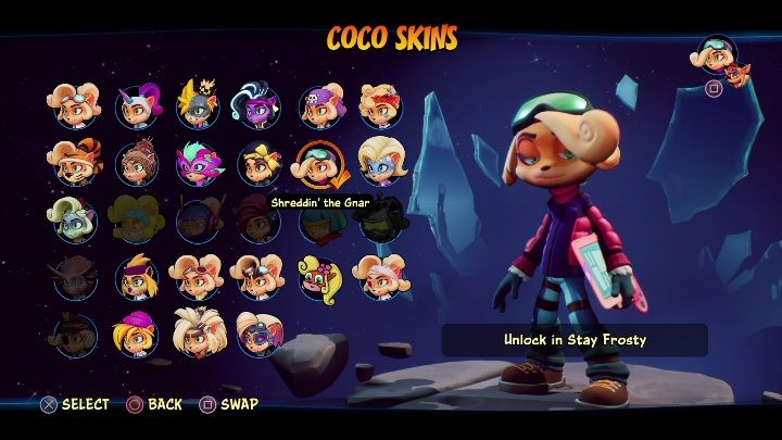 How to unlock: get 6 diamonds in Stay Frosty, - Crash 4: Coco skins - list, how to unlock? - Heroes skins - Crash 4 Guide, Walkthrough