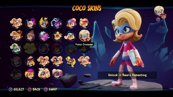 How to unlock: get 6 diamonds in Bears Repeating - Crash 4: Coco skins - list, how to unlock? - Heroes skins - Crash 4 Guide, Walkthrough