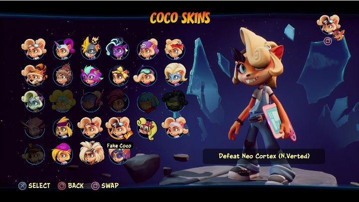 How to unlock: beat Cortex in4th Time's a Charm - Crash 4: Coco skins - list, how to unlock? - Heroes skins - Crash 4 Guide, Walkthrough