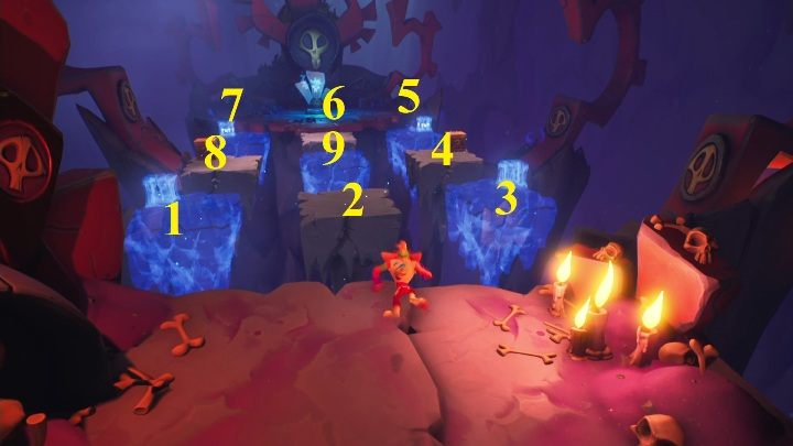 You have to jump on the disappearing platforms in the same order as the drawing showed - Crash 4: Red Gem - where to find, location of the diamond - Special Gems - Crash 4 Guide, Walkthrough