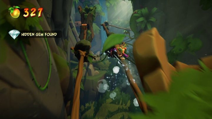To get to this gem you have to jump off the left vines very quickly and hit the right one - Crash 4: All Hidden Gems - list, location - Secrets - Crash 4 Guide, Walkthrough