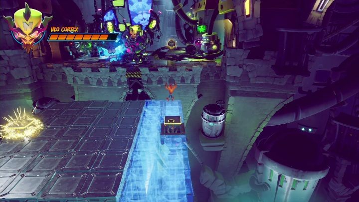 Jump on special platforms again and jump over them until they turn into regular ones - Crash 4: Neo Cortex, final battle - how to beat? - Bosses - Crash 4 Guide, Walkthrough