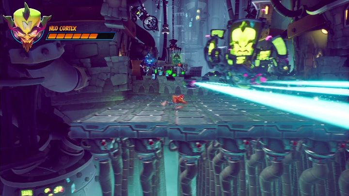 Under the blue ones, you need to squat or slide - Crash 4: Neo Cortex, final battle - how to beat? - Bosses - Crash 4 Guide, Walkthrough