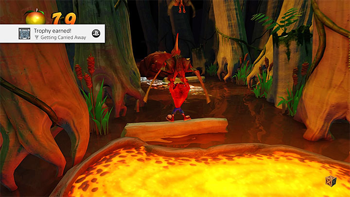 Here, follow the yellow road and soon you will reach the area shown in screenshot 1, where you run from the triceratops - Crash Bandicoot N. Sane Trilogy: Getting Carried Away - Crash Bandicoot N. Sane Trilogy: Crash Bandicoot 3 Warped trophies - Crash Bandicoot N. Sane Trilogy Game Guide