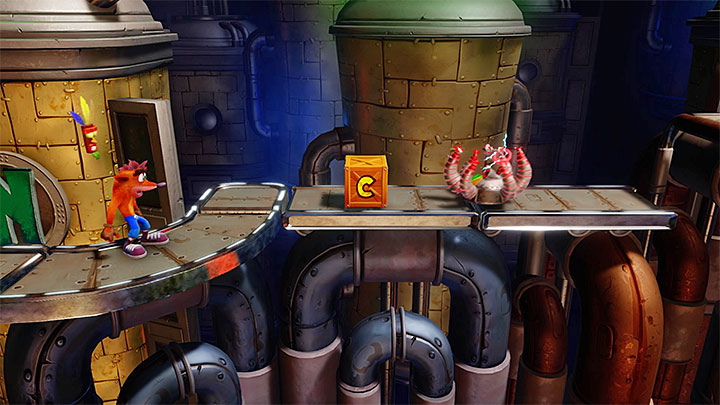 Destroy the first few crates that are near the starting place - Crash Bandicoot N. Sane Trilogy: Piston It Away - Crash Bandicoot N. Sane Trilogy: Crash Bandicoot 2 - High-Tech Warp Room - Crash Bandicoot N. Sane Trilogy Game Guide