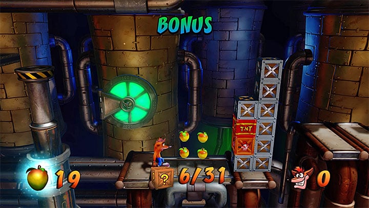 After unlocking the checkpoint you must perform a long jump on the lower right ledge but only when the robot that walks on it goes away to the right - Crash Bandicoot N. Sane Trilogy: Spaced Out - Crash Bandicoot N. Sane Trilogy: Crash Bandicoot 2 - High-Tech Warp Room - Crash Bandicoot N. Sane Trilogy Game Guide