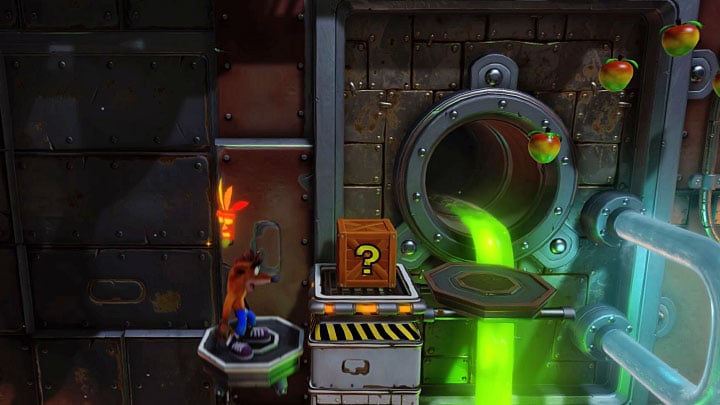 In the next section, take care while jumping over red pipes close to each other - Crash Bandicoot N. Sane Trilogy: Heavy Machinery - Crash Bandicoot N. Sane Trilogy: Crash Bandicoot - Cortex Island - Crash Bandicoot N. Sane Trilogy Game Guide