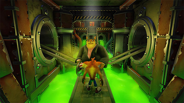 You encounter the first opponent right after the stage starts - Crash Bandicoot N. Sane Trilogy: Toxic Waste - Crash Bandicoot N. Sane Trilogy: Crash Bandicoot - Cortex Island - Crash Bandicoot N. Sane Trilogy Game Guide