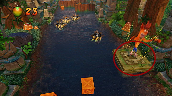 Jump over to the ledge z carnivorous plant (activate Spin attack in mid-air) and reach the neighboring stable platforms - Crash Bandicoot N. Sane Trilogy: Air Crash - Crash Bandicoot N. Sane Trilogy: Crash Bandicoot 2 - Ice Warp Room - Crash Bandicoot N. Sane Trilogy Game Guide