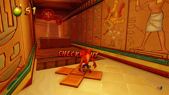 If, after reaching the fork,, you have followed the right path (the only one available while playing the this level for the first time), smash all of the crate and watch out where you have to jump over a pit, while sliding over the slippery surface - Crash Bandicoot N. Sane Trilogy: Tomb Time - Crash Bandicoot N. Sane Trilogy: Crash Bandicoot 3 - Arabic location - Crash Bandicoot N. Sane Trilogy Game Guide