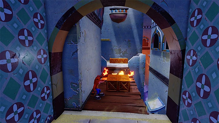 When you start the level you come across new obstacles - some enemies can throw pots with flammable substance at you (the picture above) - Crash Bandicoot N. Sane Trilogy: High Time - Crash Bandicoot N. Sane Trilogy: Crash Bandicoot 3 - Oriental location - Crash Bandicoot N. Sane Trilogy Game Guide
