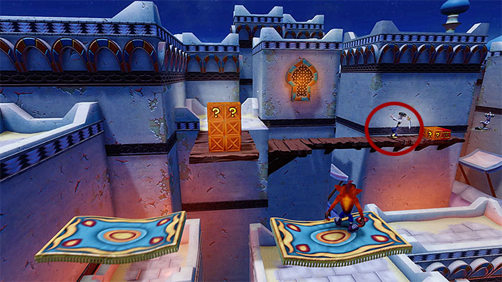 In order to continue your journey through the main part of the map you must start climbing again, this time by bouncing off of trampolines and using flying carpets - Crash Bandicoot N. Sane Trilogy: High Time - Crash Bandicoot N. Sane Trilogy: Crash Bandicoot 3 - Oriental location - Crash Bandicoot N. Sane Trilogy Game Guide