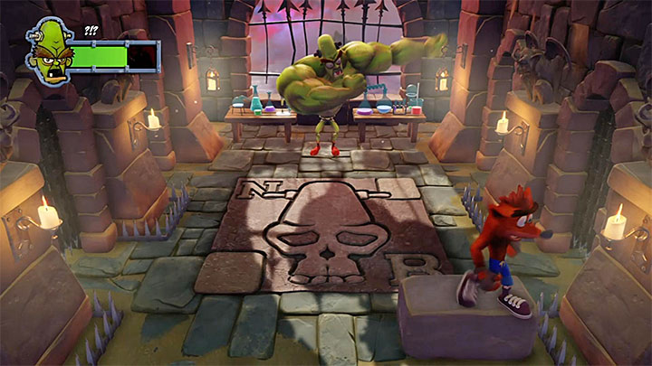 Jump on the stone brick and let the boss get close - Crash Bandicoot N. Sane Trilogy: Nitrus Broken - Crash Bandicoot N. Sane Trilogy: Crash Bandicoot - Crash Bandicoot N. Sane Trilogy Game Guide