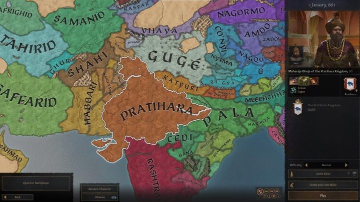 Start date: 867, difficulty level: medium - the main advantage of the Pratihara kingdom is its very high development level - Crusader Kings 3: Interesting starting locations - Basics - Crusader Kings 3 Guide