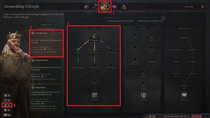 You will get the most income-increasing perks by developing your character in the Stewardship lifestyle (1) - Crusader Kings 3: Gold and buildings - Kingdom management - Crusader Kings 3 Guide