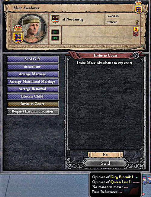 You can invite only characters with no lands. - How to care about human relations? - Characters - Crusader Kings II - Game Guide and Walkthrough