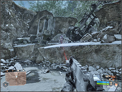 You can wait patiently for new objectives to be added to your list of assignments or you can pick up a nearby Gauss rifle right away (screen) - Teaming up with Eagle squad - Mission 3: Adapt or Perish - Crysis Warhead - Game Guide and Walkthrough