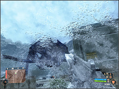 I wouldn't recommend getting too close to the alien creature, because you may end up getting caught by one of the tentacles (screen) - Killing the exosuit - Mission 3: Adapt or Perish - Crysis Warhead - Game Guide and Walkthrough