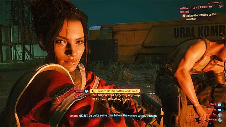 During this quest, you'll also meet Nomads that gathered around a fire - Cyberpunk 2077: Panam Palmer - romances/sex - Cyberpunk 2077: Romances - Cyberpunk 2077 Guide