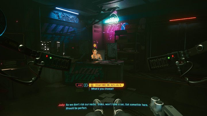 You will meet Judy, one of the Mox and a trusted friend of Evelyn's - Cyberpunk 2077: The Information walkthrough - Cyberpunk 2077: Act 1 Main Missions - Cyberpunk 2077 Guide