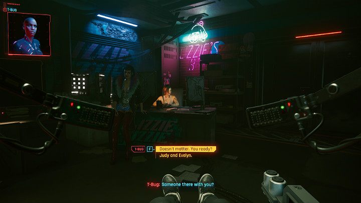 When Judy asks if V is ready to take care of Evelyn's recording, he/she won't be entirely convinced and wants to take a short break - Cyberpunk 2077: The Information walkthrough - Cyberpunk 2077: Act 1 Main Missions - Cyberpunk 2077 Guide
