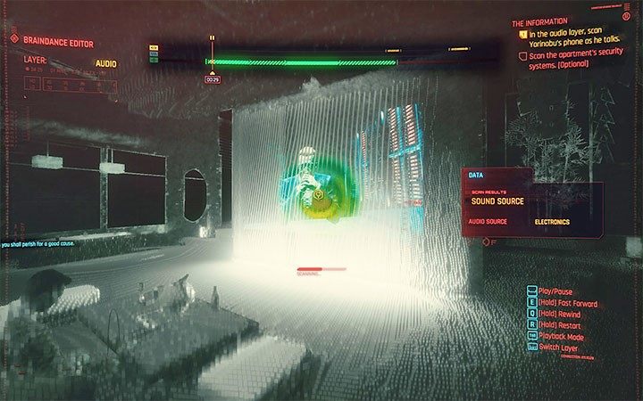 Resume the recording, but stop it at about 30th second - Cyberpunk 2077: The Information walkthrough - Cyberpunk 2077: Act 1 Main Missions - Cyberpunk 2077 Guide