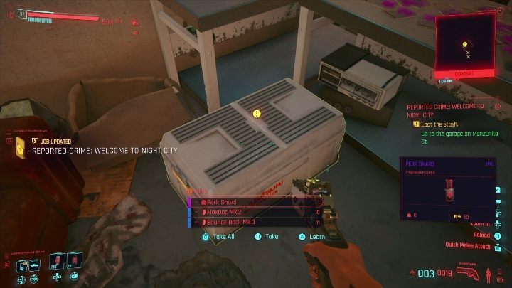 Hiding place: get to a small building guarded by several enemies and eliminate them - Cyberpunk 2077: All Perk shards - Cyberpunk 2077: Secrets & Collectibles - Cyberpunk 2077 Guide