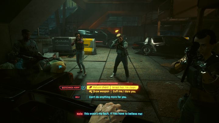 You will be surprised by Biotechnica agents seeking to capture Nele for her previous activities within the Crimson Harvest - Cyberpunk Phantom Liberty: Gig Roads to Redemption - walkthrough - Cyberpunk Phantom Liberty: Gigs - Cyberpunk 2077 Guide