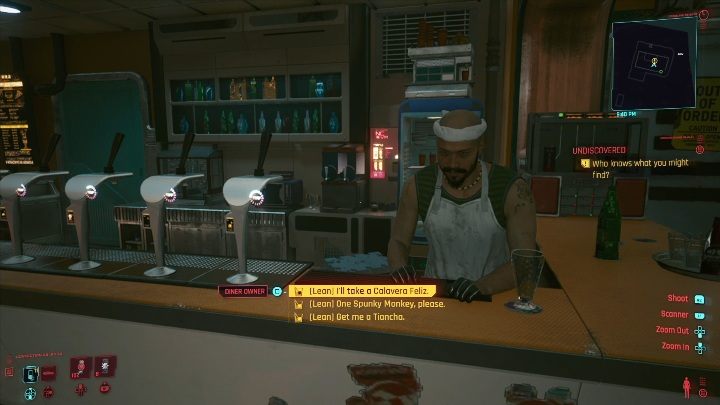 This mission will start with a conversation with a food seller, in a small pub in the corner of the building - Cyberpunk 2077: Ezekiel Saw the Wheel - walkthrough - Cyberpunk 2077: Exploration Side missions - Cyberpunk 2077 Guide