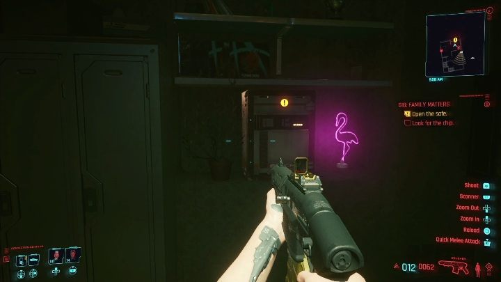The guide: your task is to get into a small safe, hanging next to the holy flamingo - Cyberpunk 2077: Search & Recover, Santo Domingo - gigs, walkthrough, map - Cyberpunk 2077: Santo Domingo - Cyberpunk 2077 Guide