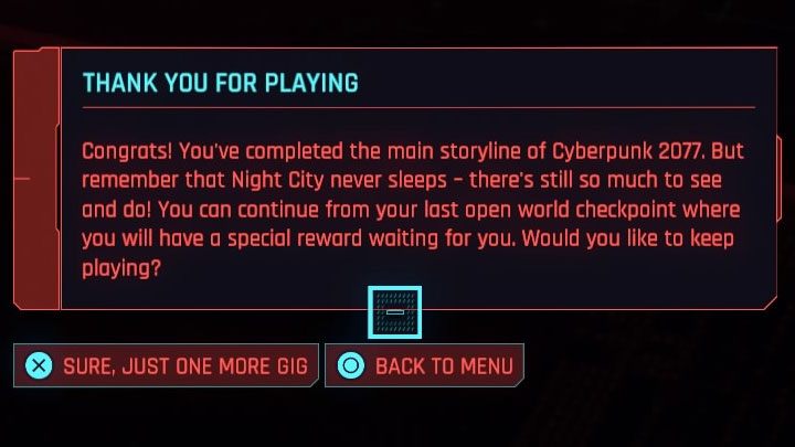 Regardless of the ending you chose, the credits will play afterwards - Cyberpunk 2077: Is there point of no return? - Cyberpunk 2077: Campaign - Cyberpunk 2077 Guide
