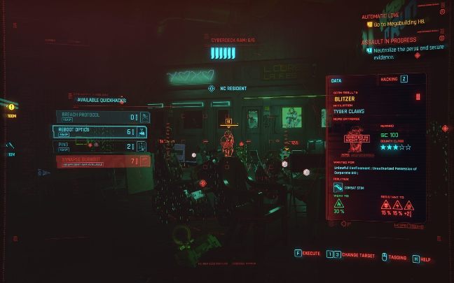 Before starting a fight, you can perform a small reconnaissance, which will help you in fighting opponents - Cyberpunk 2077: Combat and stealth - Cyberpunk 2077: Basics - Cyberpunk 2077 Guide