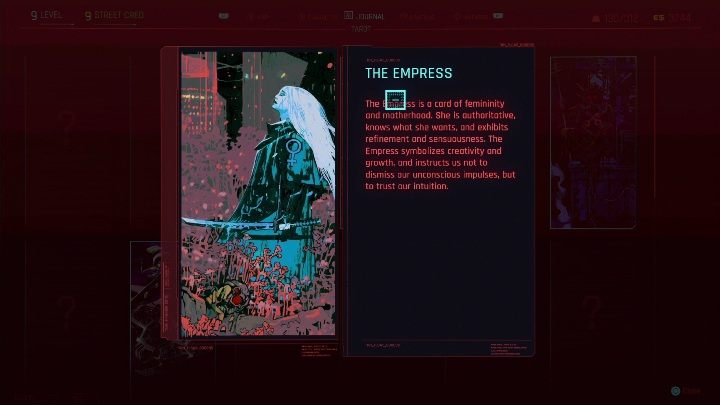 Location: You will get The Empress Card when you examine the mural located on the wall, in a side alley - Cyberpunk 2077: All Tarot cards - Cyberpunk 2077: Secrets & Collectibles - Cyberpunk 2077 Guide