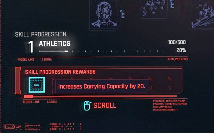 A "passive" way to increase the load limit is to develop your Athletics - Cyberpunk 2077: How to increase weight capacity? - Cyberpunk 2077: V - main character - Cyberpunk 2077 Guide