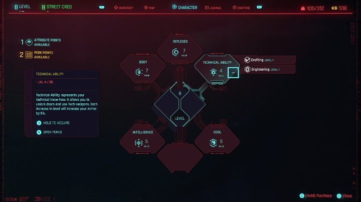 There are five attributes, each corresponding to different statistics and skills - Cyberpunk 2077: Character development Guide - Cyberpunk 2077: Basics - Cyberpunk 2077 Guide