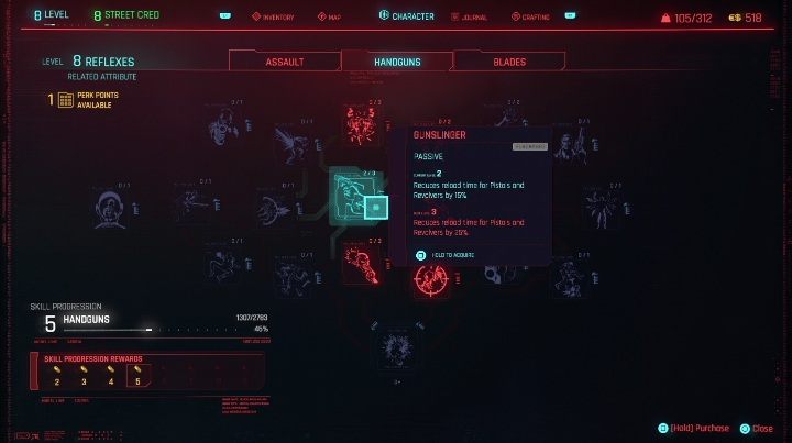 To purchase a given perk, move the cursor over it and press the button/key - Cyberpunk 2077: Character development Guide - Cyberpunk 2077: Basics - Cyberpunk 2077 Guide