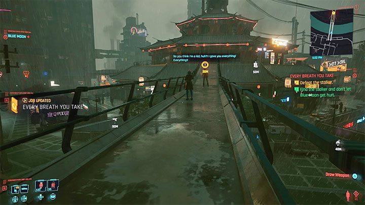 The confrontation between the stalker and Blue Moon takes place on the bridge - Cyberpunk 2077: Every Breath You Take - walkthrough - Cyberpunk 2077: Exploration Side missions - Cyberpunk 2077 Guide