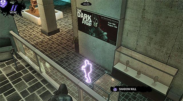 An area under the balcony youve just visited (the one with two guards youve avoided or killed) is being patrolled by a single enemy shown on the screen above - Harding Museum - second medieval exhibit - Chapter 1 - DARK - Game Guide and Walkthrough