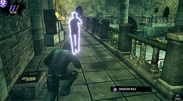 A single guard patrolling the upper balconies - Harding Museum - Bloomings hideout - Chapter 1 - DARK - Game Guide and Walkthrough