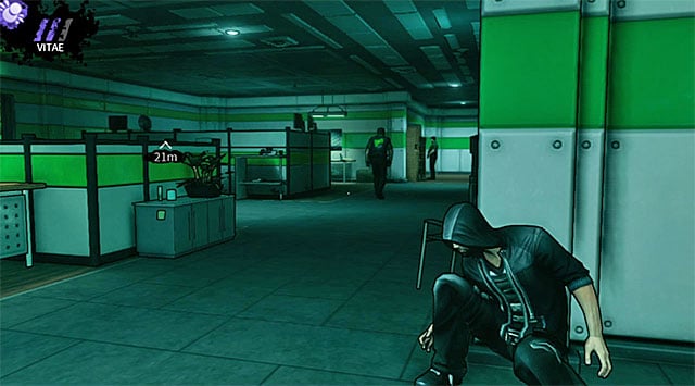 Wait for the second guard to move away for the second time (he will enter a room located to your left) - Geoforge - security office - Chapter 2 - DARK - Game Guide and Walkthrough