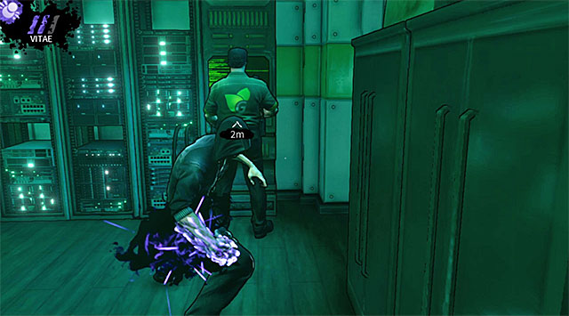 A guard standing next to a computer terminal - Geoforge - security office - Chapter 2 - DARK - Game Guide and Walkthrough